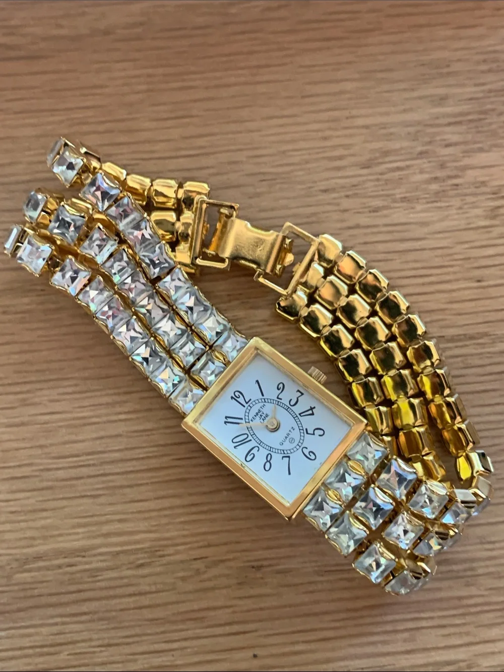 Vintage 1980’s Kenneth Jay Lane cocktail gold & Rhinestone watch
